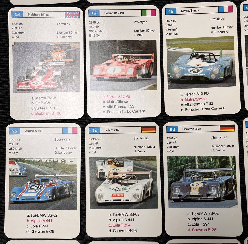 1975 Dubreq F1 RACING CARS Top-Trumps Complete Set (32+) Graham Hill, Emerson Fittipaldi, Jacky Ickx ++++