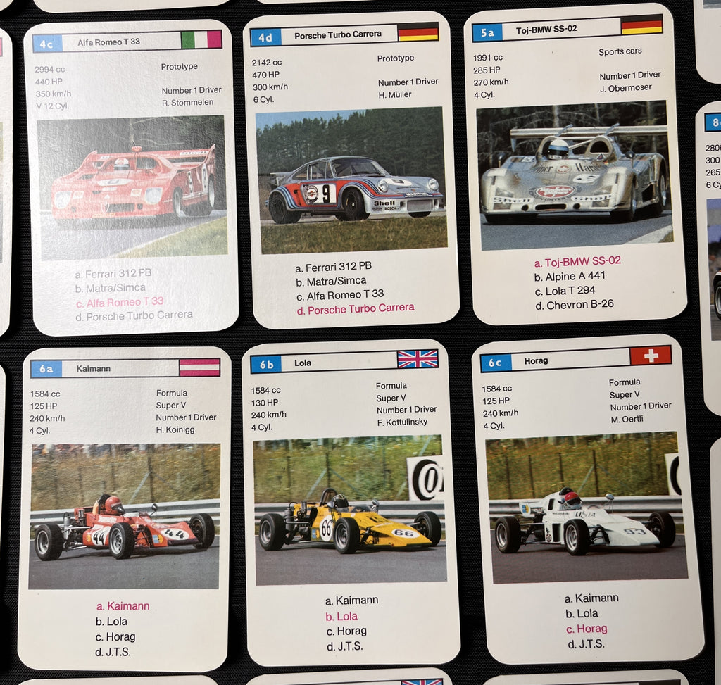 1975 Dubreq F1 RACING CARS Top-Trumps Complete Set (32+) Graham Hill, Emerson Fittipaldi, Jacky Ickx ++++