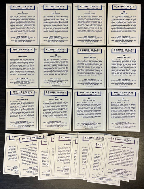 1991 Ideal Albums BOXING GREATS Complete Set (25) Cards JACK JOHNSON, JACK DEMPSEY, SAM LANGFORD +++