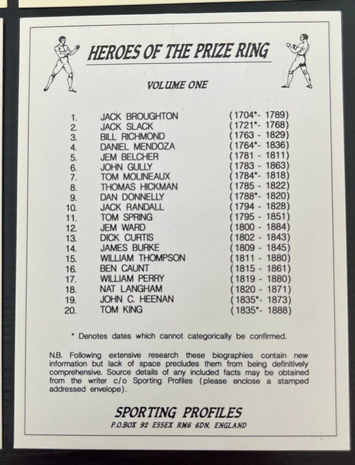 1993 Sporting Profiles HEROES OF THE PRIZE RING Complete Set (20) Boxing Cards BAREKNUCKLE BOXERS