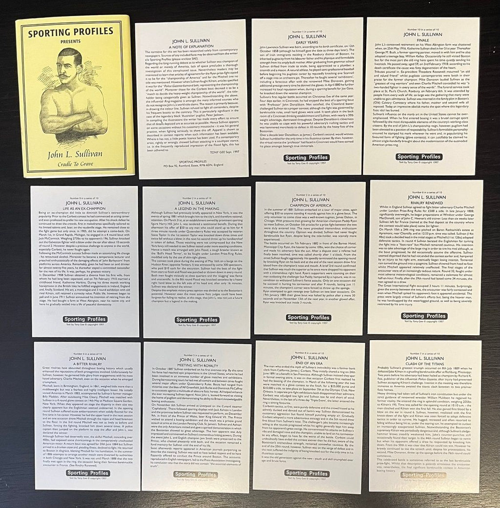 1997 Sporting Profiles JOHN L. SULLIVAN "Cradle To Grave" Complete Set (10) Boxing Cards