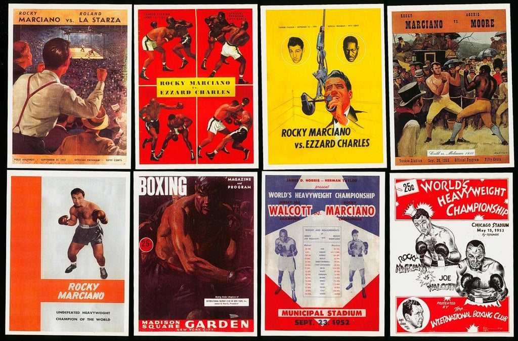 2001 Sporting Profiles ROCKY MARCIANO Boxing Card Set (8) FAMOUS PROGRAM COVERS