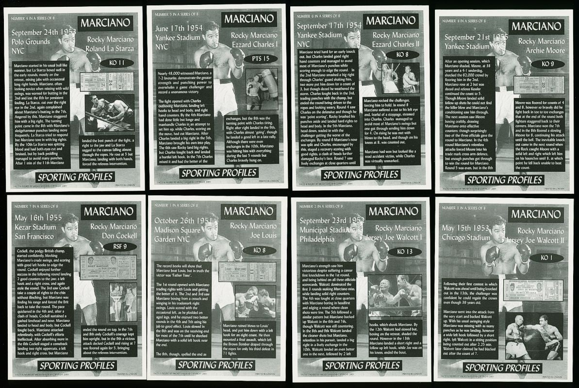 2001 Sporting Profiles ROCKY MARCIANO Boxing Card Set (8) FAMOUS PROGRAM COVERS