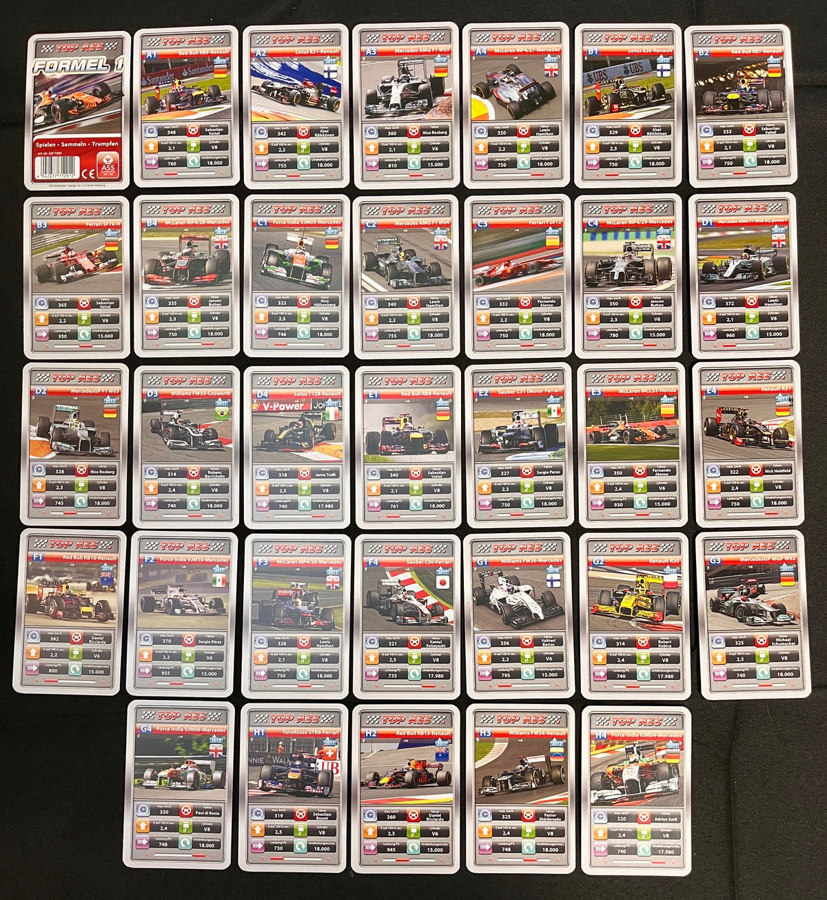 2018 Altenburger FORMULA 1 Complete Set (32) F1 Cards LEWIS HAMILTON (4), SEBASTIAN VETTEL(4), FERNANDO ALONSO +++