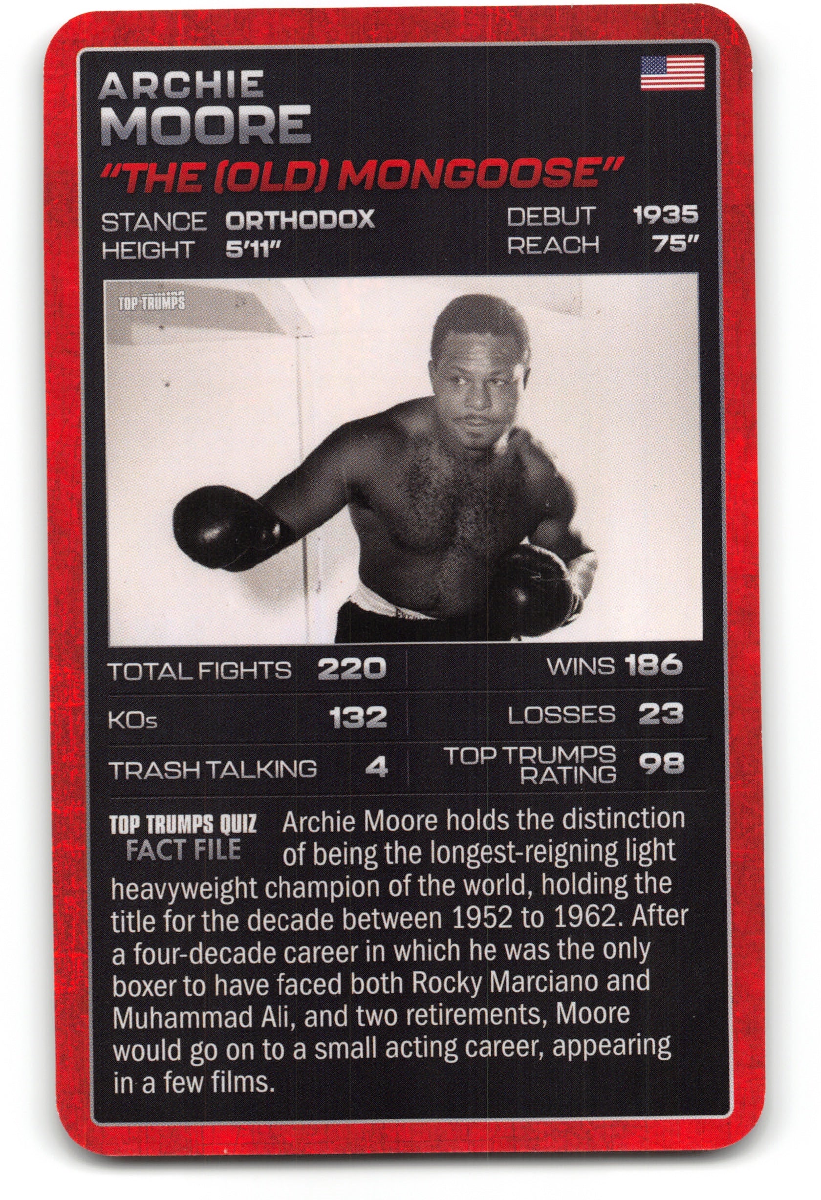 ARCHIE MOORE 2024 Top Trumps Boxing Card BOXING ICONS "The Old Mongoose"