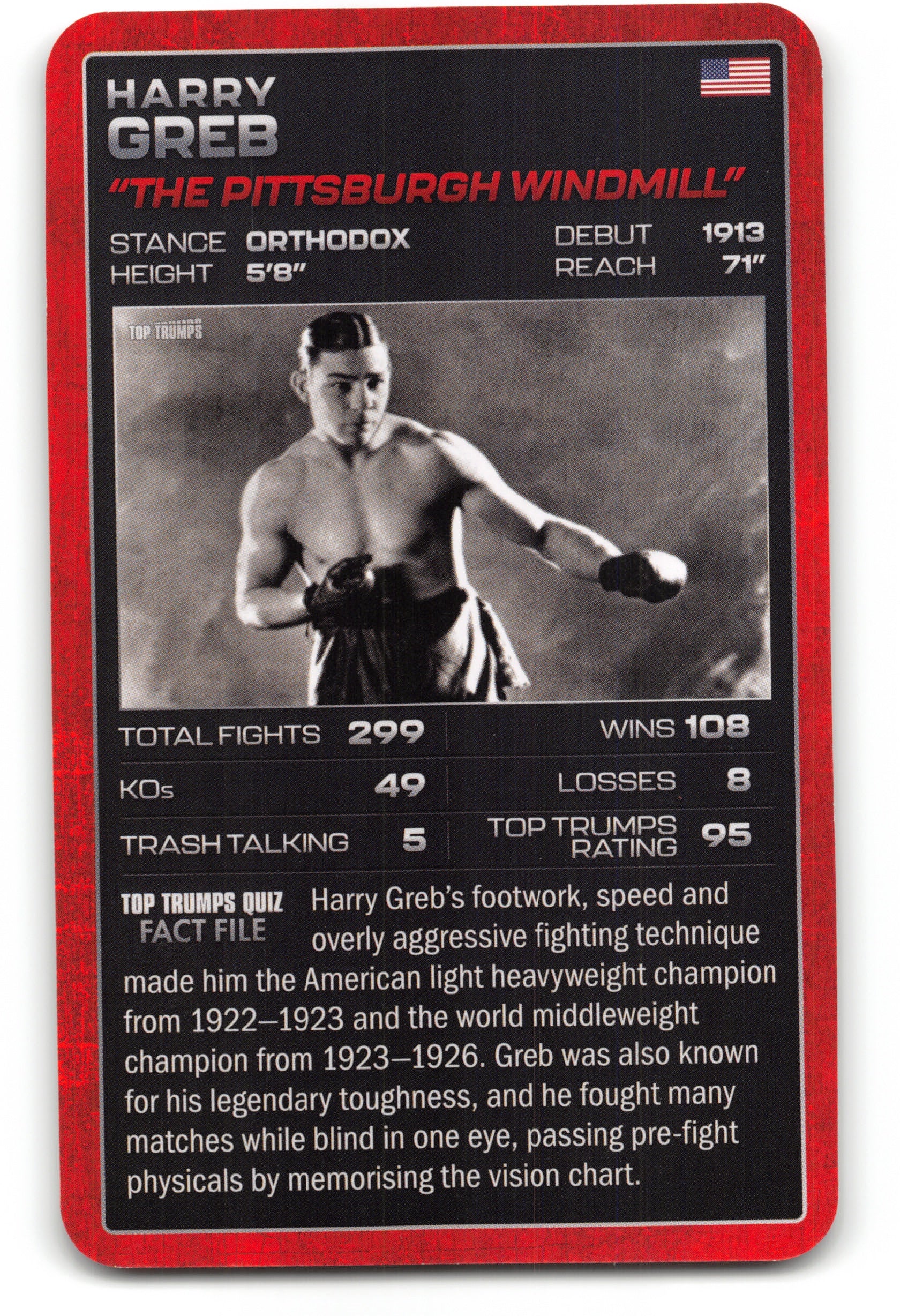 HARRY GREB 2024 Top Trumps Boxing Card BOXING ICONS "The Pittsburgh Windmill"