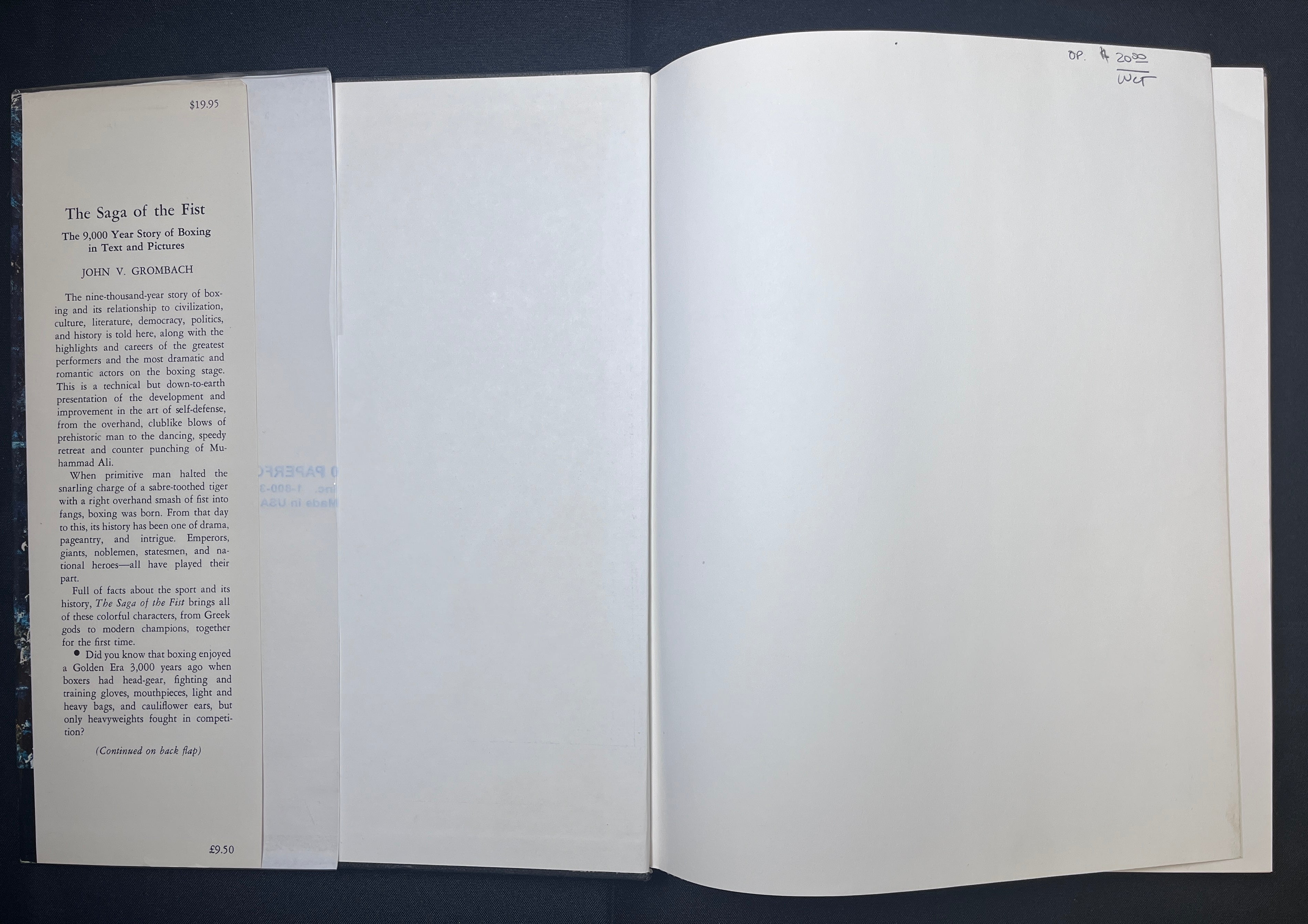 The Saga Of The Fist by John Grombach - 1977 Edition Boxing Book (Hardcover with Dustjacket) - "The 9000 Year Story of Boxing in Text and Pictures"