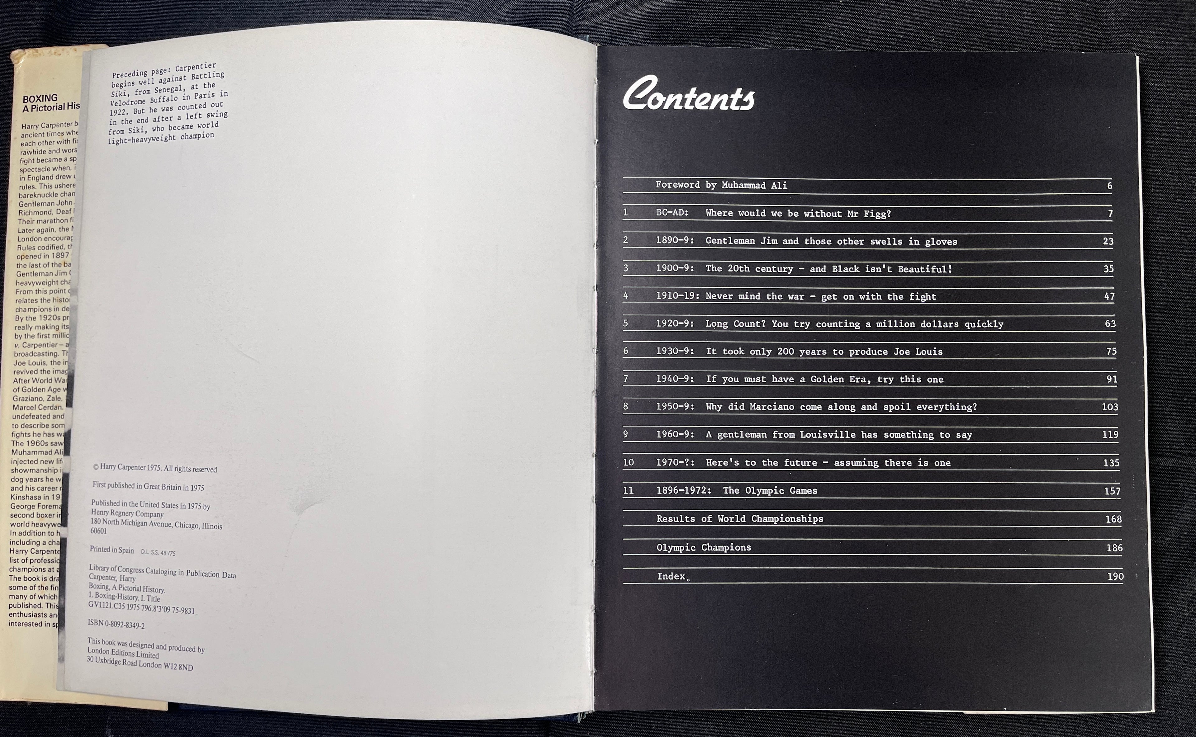 Boxing : A Pictorial History by Harry Carpenter with a foreword by Muhammad Ali - 1975 Edition Boxing Book (Hardcover w/ Dustjacket)