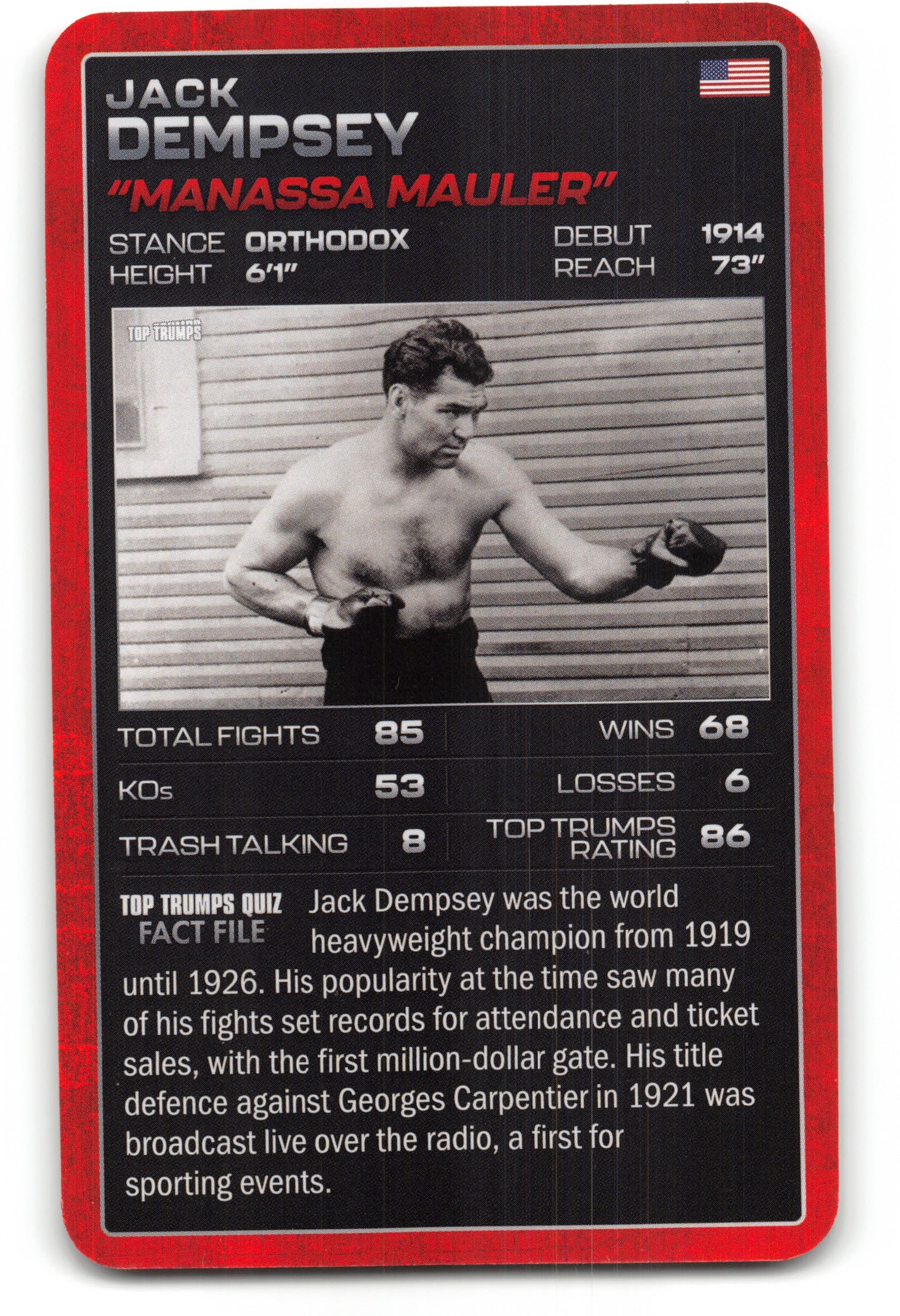 JACK DEMPSEY 2024 Top Trumps Boxing Card BOXING ICONS "Manassa Mauler"