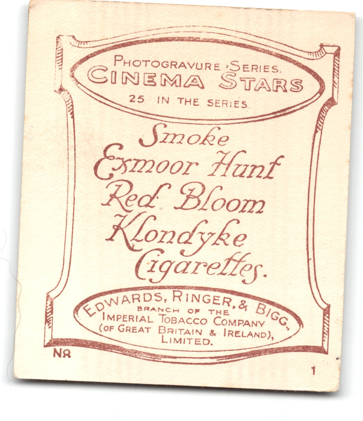 1923 JACKIE COOGAN Ringer's Cigarettes CINEMA STARS (Large) Tobacco Card