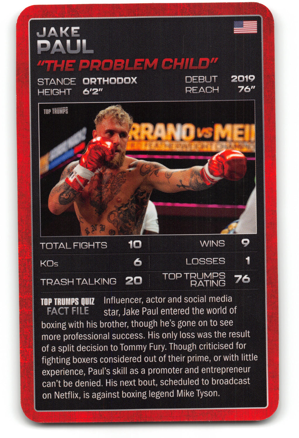 JAKE PAUL 2024 Top Trumps Boxing Card BOXING ICONS "The Problem Child"