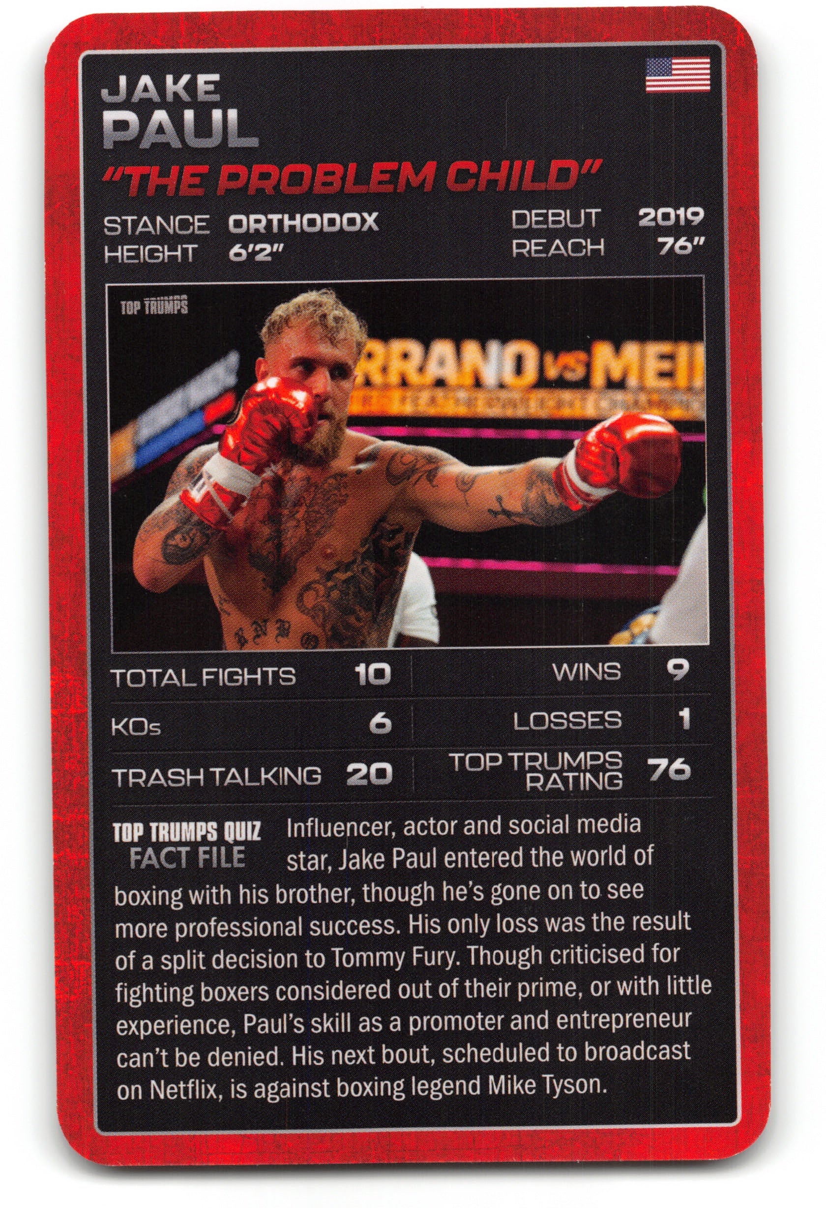 JAKE PAUL 2024 Top Trumps Boxing Card BOXING ICONS "The Problem Child"