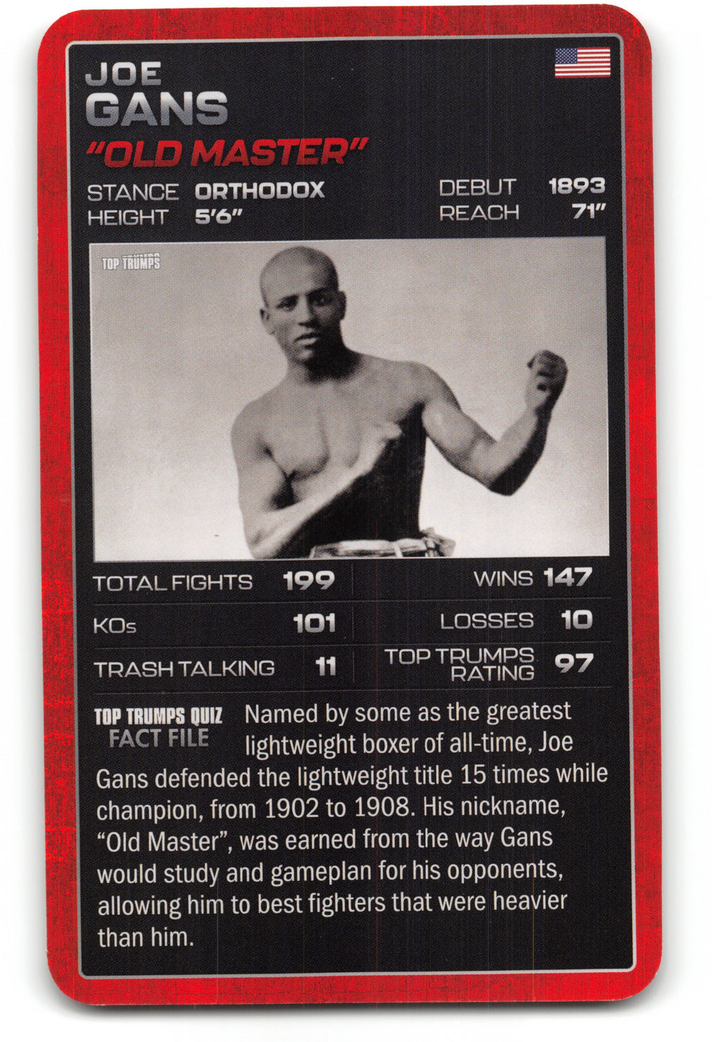 JOE GANS 2024 Top Trumps Boxing Card BOXING ICONS "Old Master"