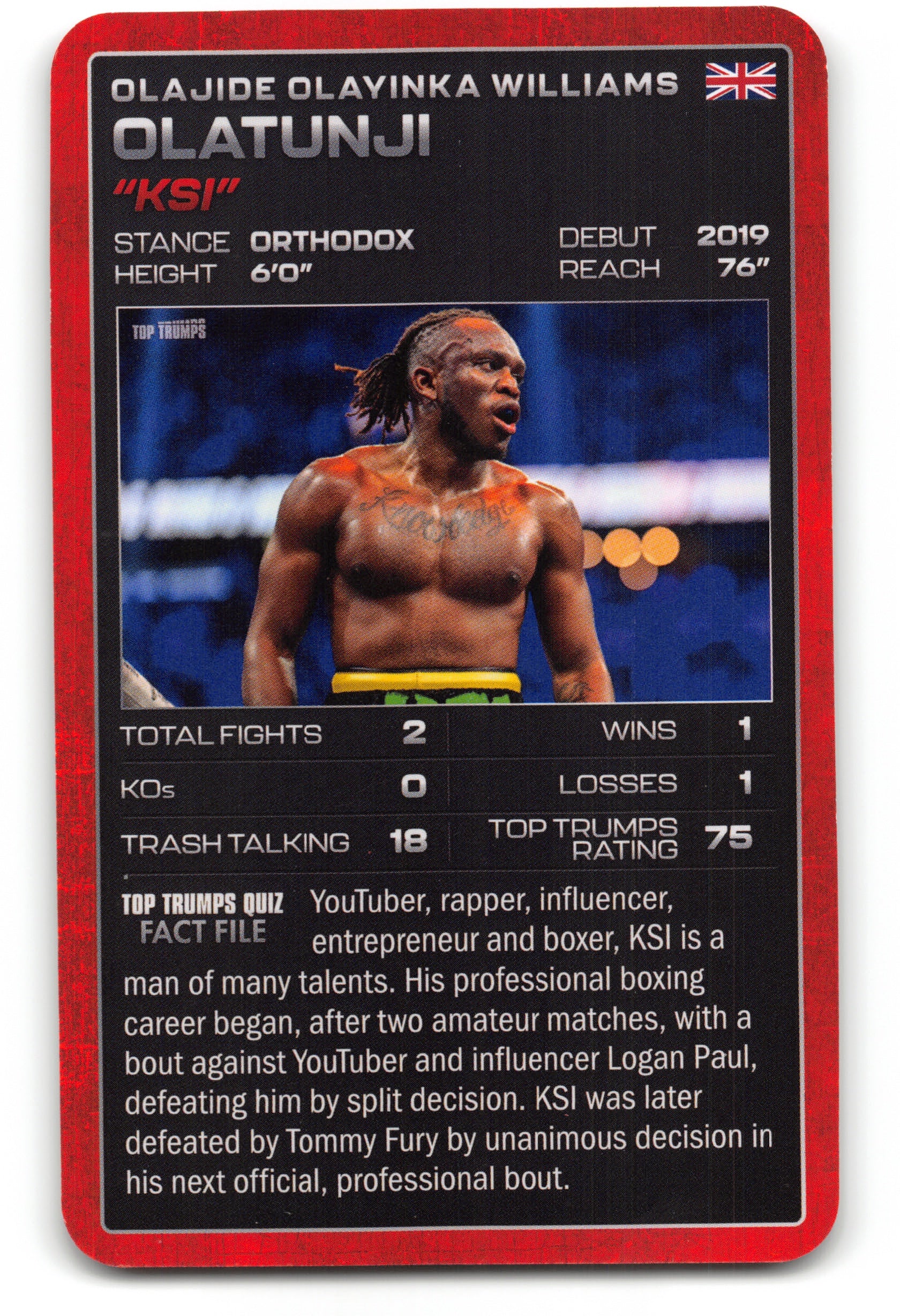 KSI OLAJIDE OLATUNJI 2024 Top Trumps Boxing Card BOXING ICONS "KSI"