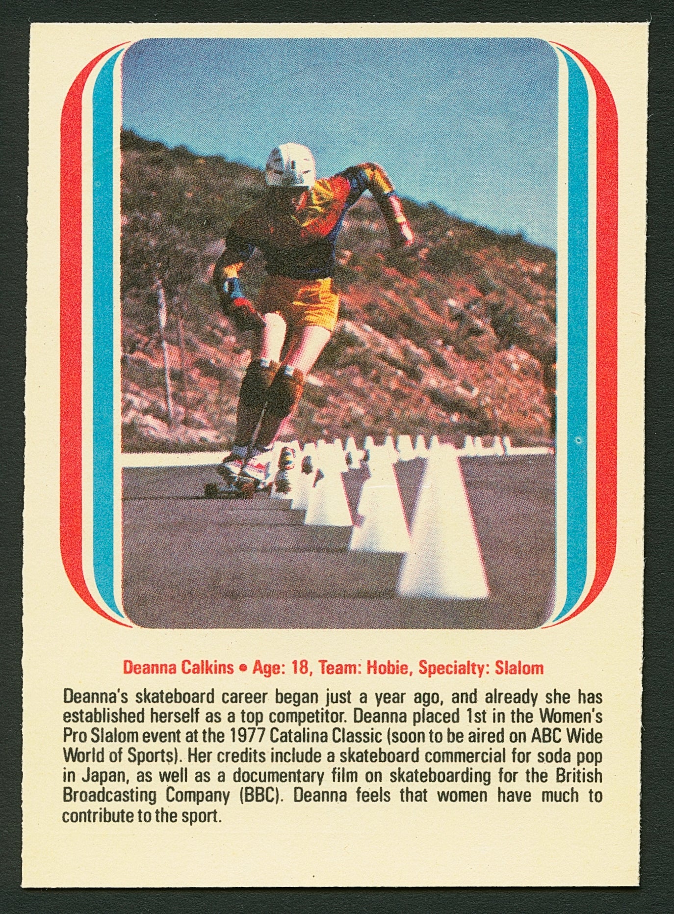 1978 Donruss DEANNNA CALKINS All-Pro Skateboard Trading Card STREET SERPENT
