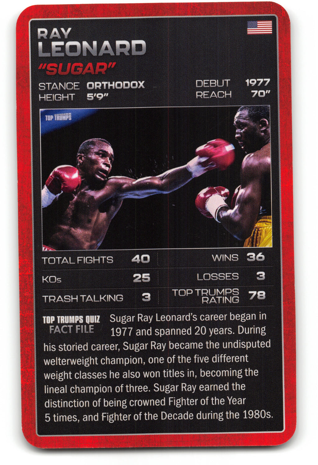 SUGAR RAY LEONARD 2024 Top Trumps Boxing Card BOXING ICONS