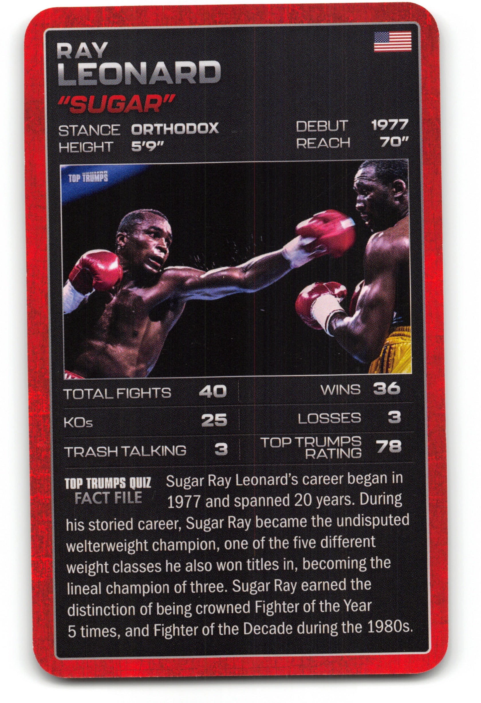 SUGAR RAY LEONARD 2024 Top Trumps Boxing Card BOXING ICONS