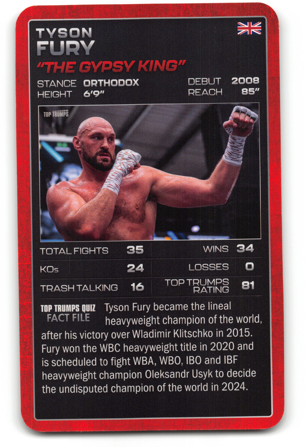 TYSON FURY 2024 Top Trumps Boxing Card BOXING ICONS "The Gypsy King"