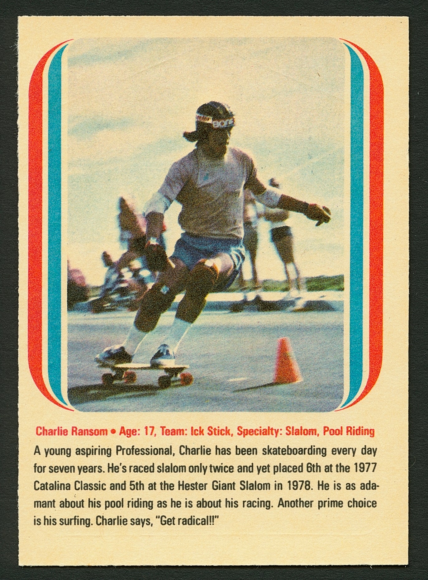 1978 Donruss CHARLIE RANSOM All-Pro Skateboard Trading Card UFO