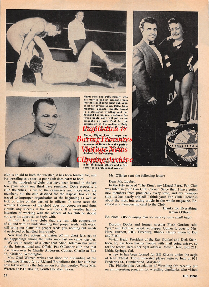 Wrestling News Clipping #185 - Rita Cortez, Rickie Page, The Fabulous Moolah, Dolly Hilbert, Buddy Lee, Billy Darnell, Buddy Rogers, Leo Voss, Ray Gordon, Paul Hilbert, Miguel Perez, Danno O'Shocker, Doug Kinslow