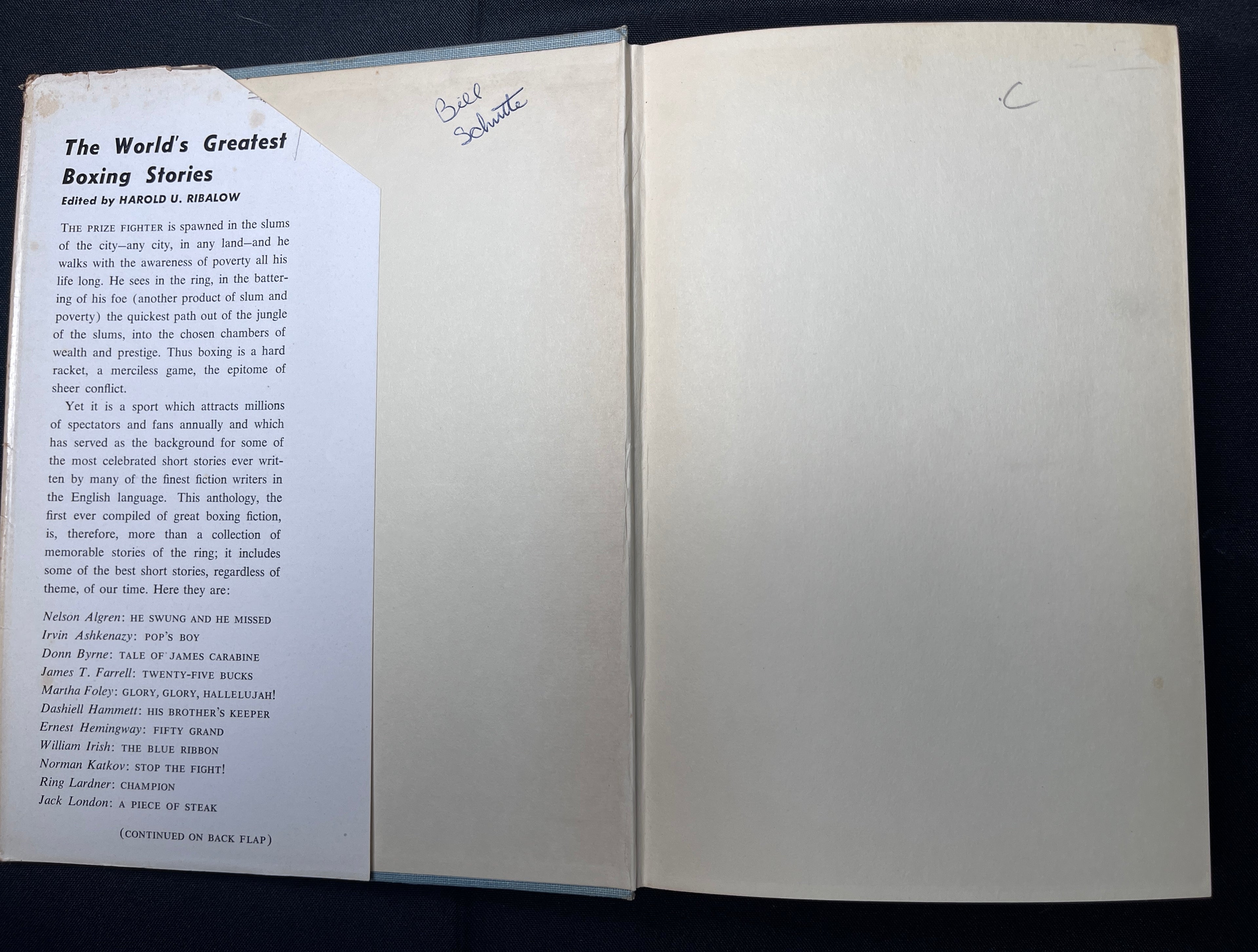 The World's Greatest Boxing Stories Edited by Harold U. Ribalow - 1952 Edition Boxing Book (Hardcover w/Dustjacket)