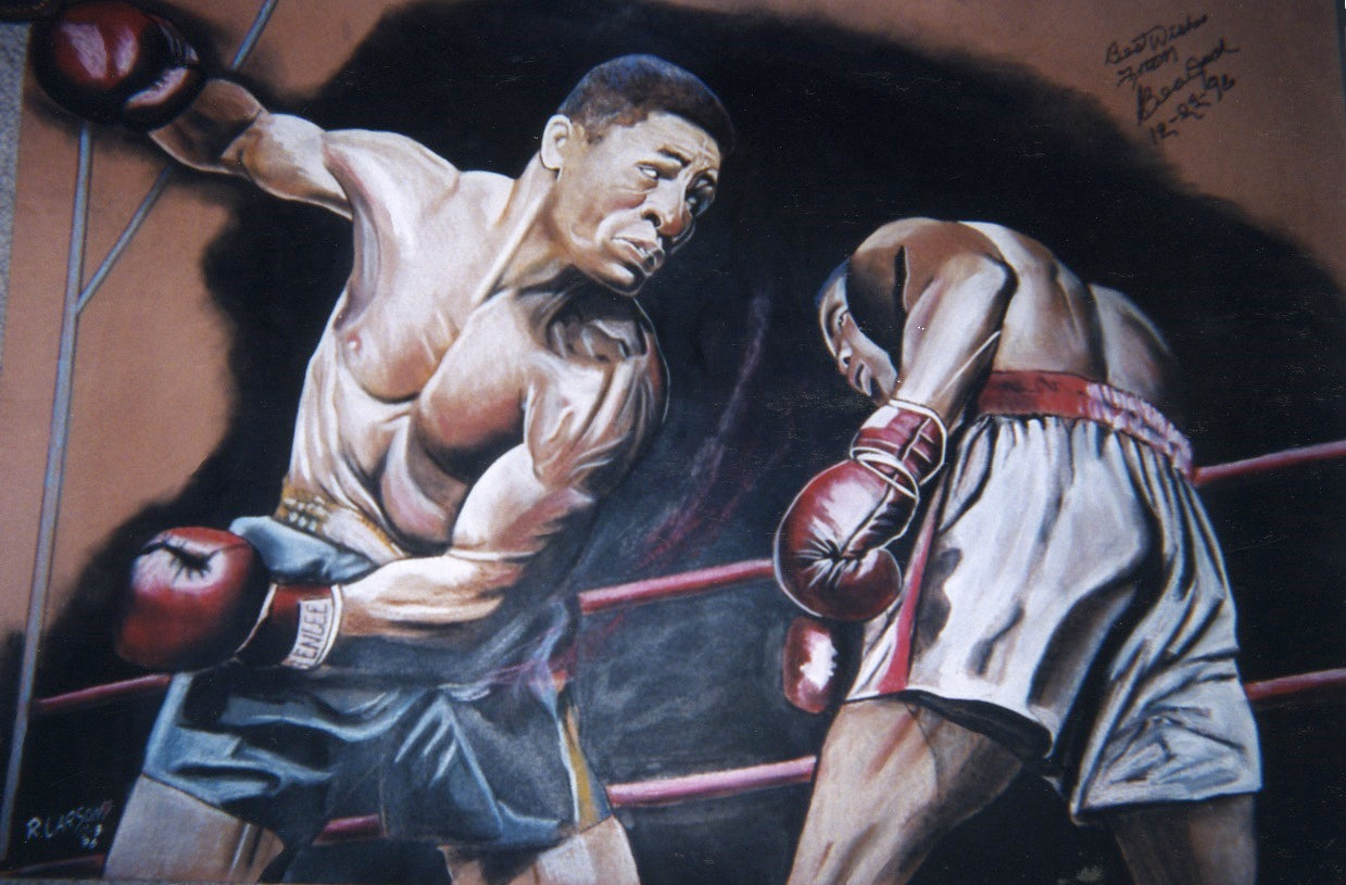 Beau Jack vs. Ike Williams - Large 26x39 Pastel Color Artwork by Bob Carson - Signed by Beau Jack