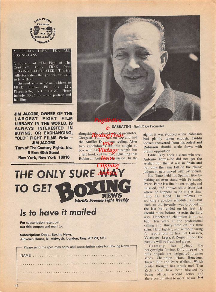 Boxing News Clipping #154 - Augustin Senin, Rodolfo Sabbatini