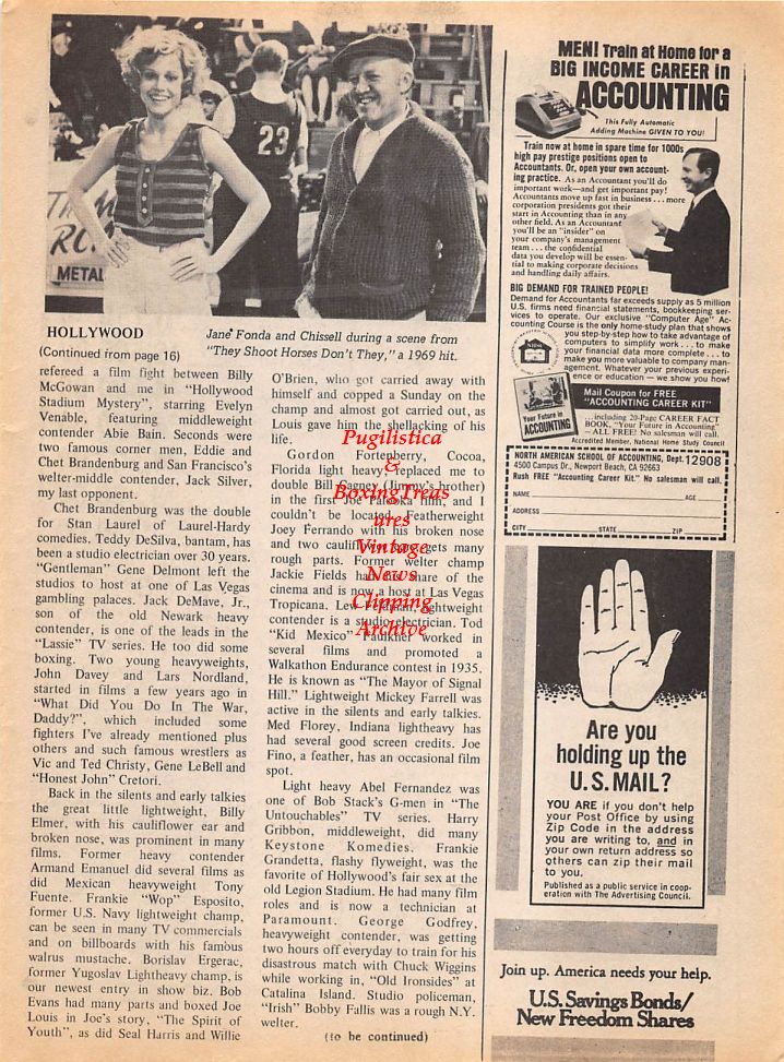 Boxing News Clipping #157 - Muhammad Ali vs. Scotty Mack, Kid Chissell with Jane Fonda
