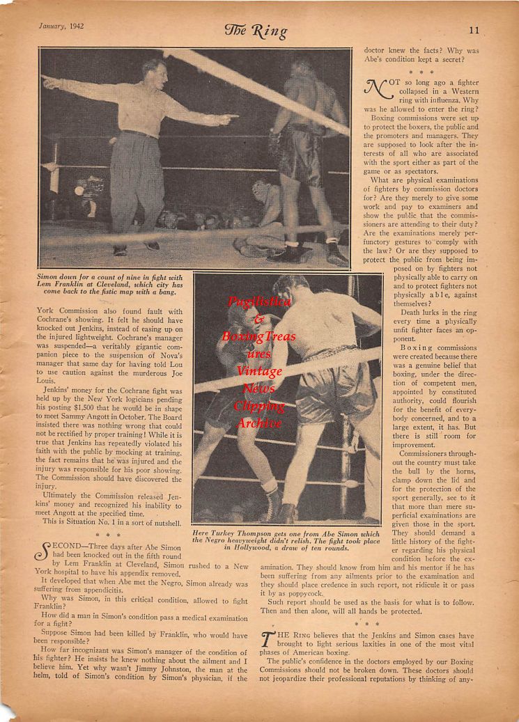 Boxing News Clipping #166 - Lem Franklin, Abe Simon, Turkey Thompson, Buddy Bishop