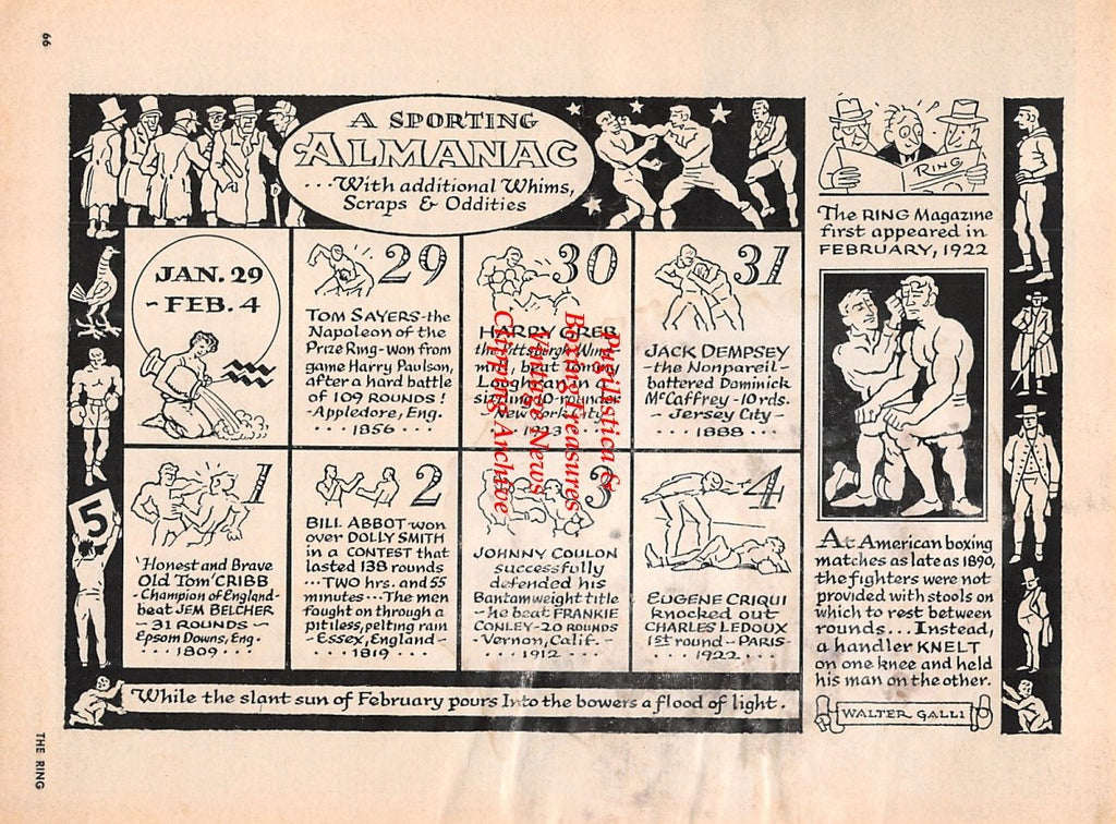 Boxing News Clipping #2207 - Dave Charnley vs. L.C. Morgan, Boxing Historical Calendar Illustration by Walter Galli