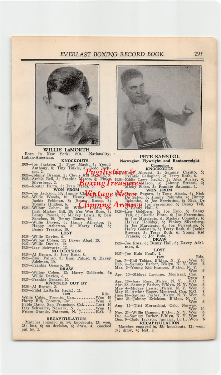 Boxing News Clipping #2602 - Willie LaMorte, Pete Sanstol, Arthur Giroux