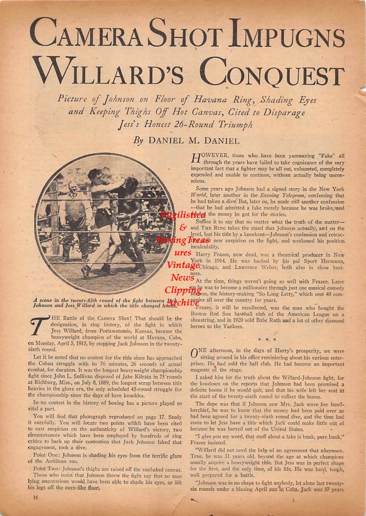 Boxing News Clipping #79 - 1944 Boxers In The Service, Ray Magana, Al Schuette, Bruce Coleman, Sam Nahama, George Yates, Robert Sluyter, Fritzie Zivic and Others / Jack Johnson vs. Jess Willard