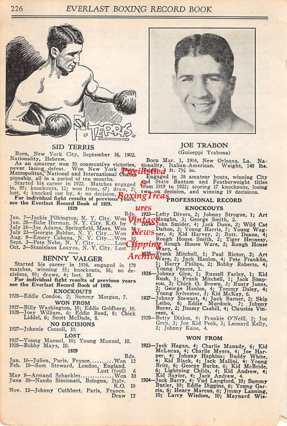 Boxing News Clipping #05 - Sid Terris, Joe Trabon