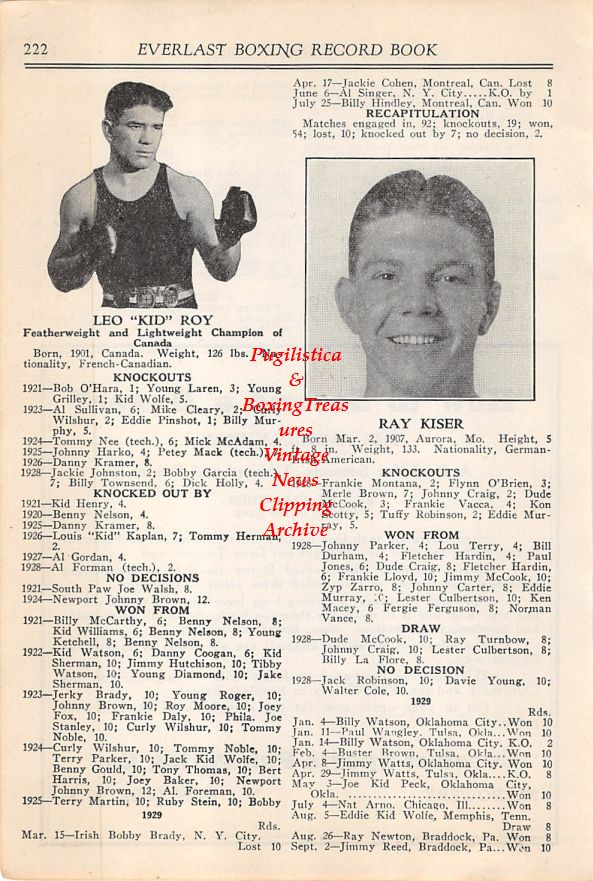 Boxing News Clipping #07 - Leo "Kid" Roy, Ray Kiser
