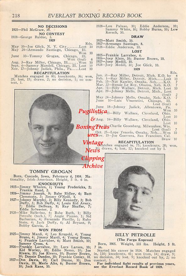 Boxing News Clipping #09 - Tommy Grogan, Billy Petrolle, Ray Miller, Luis Vicentini