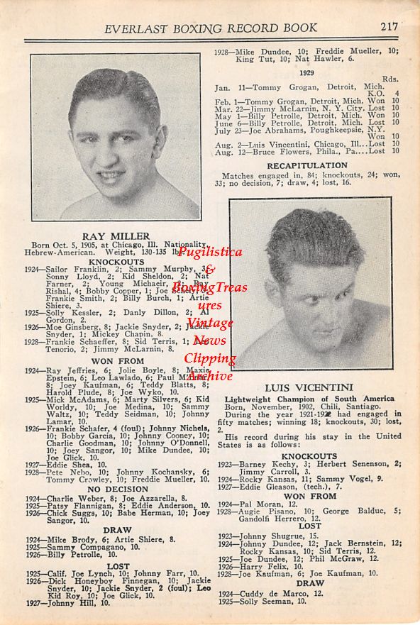 Boxing News Clipping #09 - Tommy Grogan, Billy Petrolle, Ray Miller, Luis Vicentini
