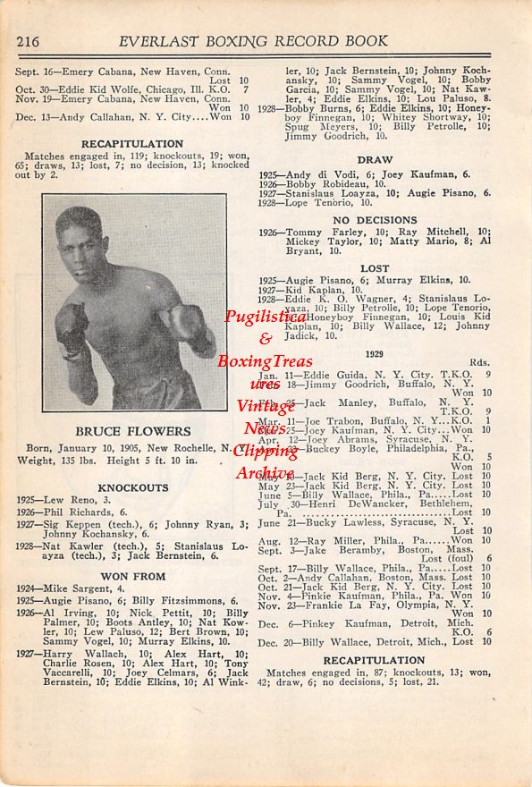 Boxing News Clipping #10 - Bruce Flowers, Louis Kid Kaplan
