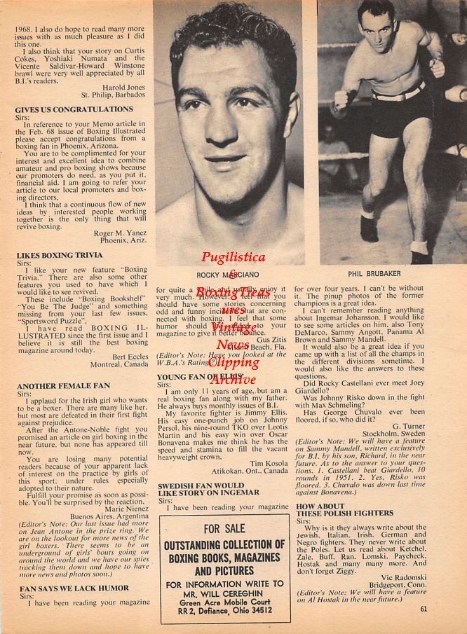 Boxing News Clipping #1002 - Rocky Marciano, Phil Brubaker