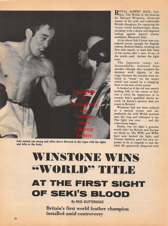 Boxing News Clipping #1008 - Howard Winstone vs. Mitsunori Seki, Andy Kendall, Eddie Jones, Carlos Ortiz, Holman Williams