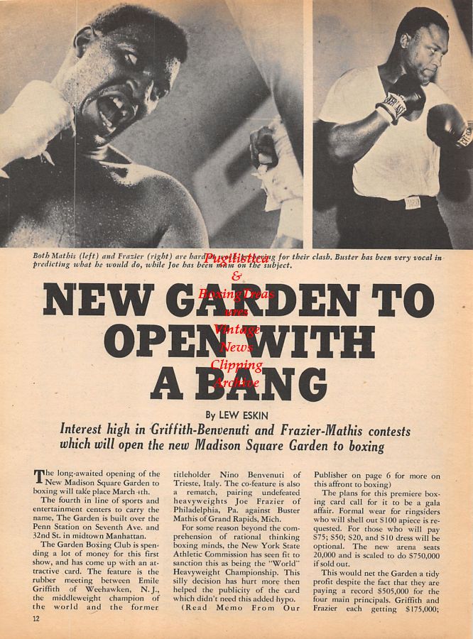 Boxing News Clipping #1009 - Buster Mathis, Joe Frazier, Howard Winstone vs. Mitsunori Seki