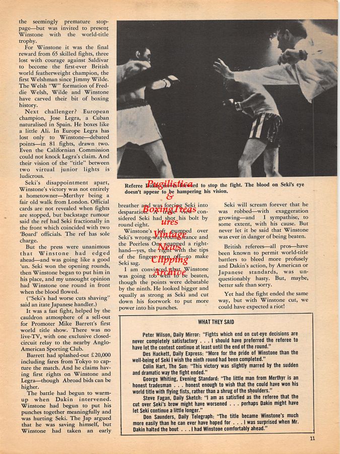 Boxing News Clipping #1009 - Buster Mathis, Joe Frazier, Howard Winstone vs. Mitsunori Seki