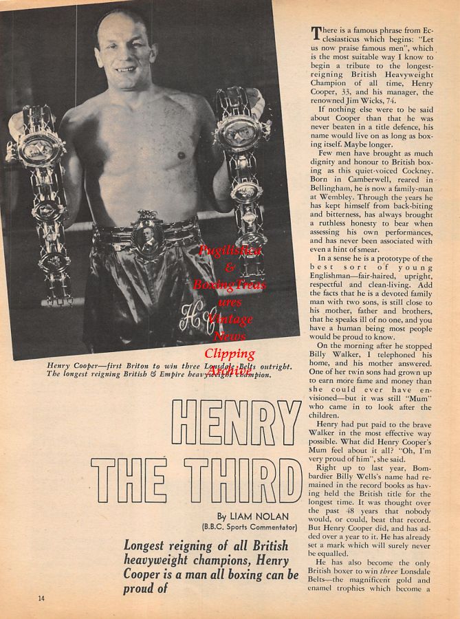 Boxing News Clipping #1010 - Henry Cooper, Emile Griffith, Nino Benvenuti, Buster Mathis vs. Joe Frazier