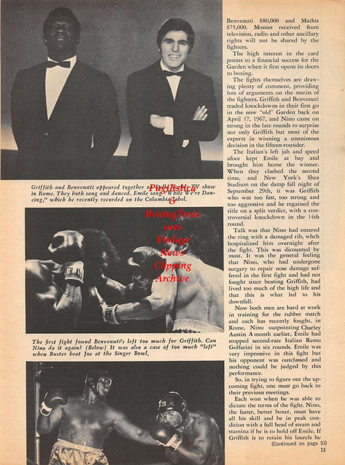 Boxing News Clipping #1010 - Henry Cooper, Emile Griffith, Nino Benvenuti, Buster Mathis vs. Joe Frazier