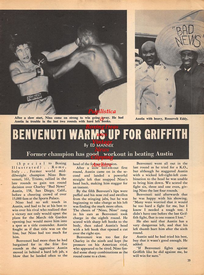 Boxing News Clipping #1022 - Harald Svendsen, Thor Erik Hognro, Tore Magnussen, Sugar Boy Nando, Johnny Romsaas, Nino Benvenuti vs. Charley Austin, Roosevelt Eddy