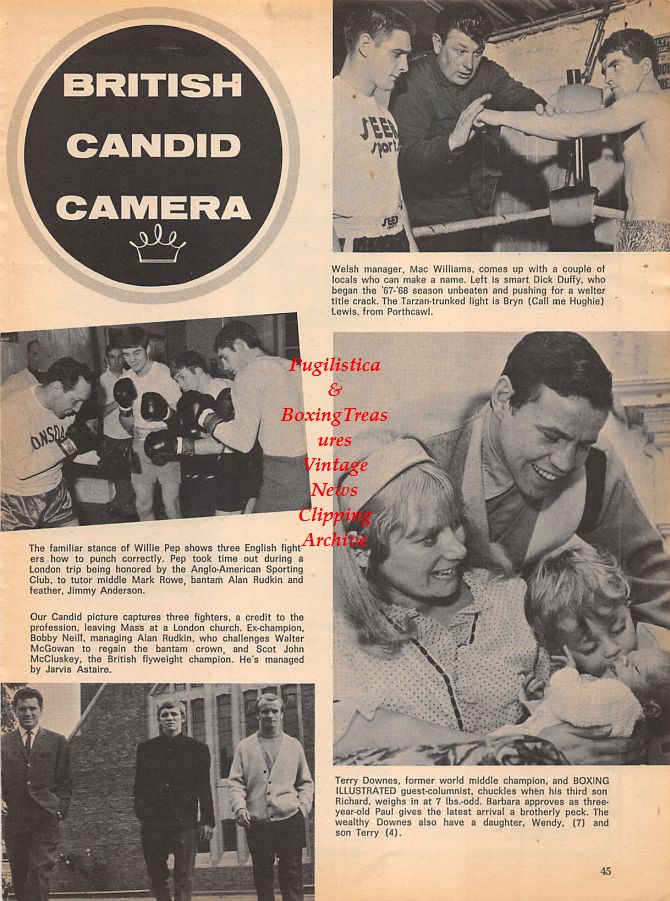 Boxing News Clipping #1025 - Mark Rowe, Alan Rudkin, Jimmy Anderson, Terry Downes, Bobby Neill, Dick Duffy, Bryn Lewis, Lawrie Lewis and others