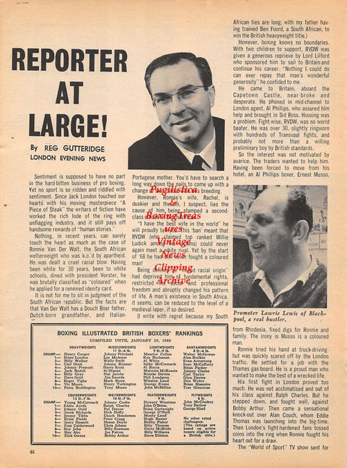 Boxing News Clipping #1025 - Mark Rowe, Alan Rudkin, Jimmy Anderson, Terry Downes, Bobby Neill, Dick Duffy, Bryn Lewis, Lawrie Lewis and others