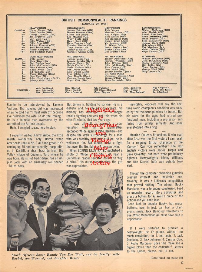 Boxing News Clipping #1026 - Paddy Byrne, Rocky Marciano, Jimmy Lester, Bert Hyland, Ronnie Van Der Walt