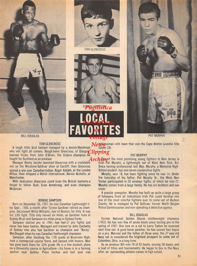 Boxing News Clipping #1028 - Leonard Austin Harvey, Bill Douglas, Tom Glencross, Ronnie Sampson, Pat Murphy