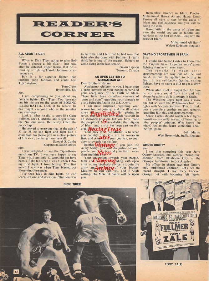 Boxing News Clipping #1031 - Gene Herrick, Dick Tiger, Gene Fullmer and Tony Zale