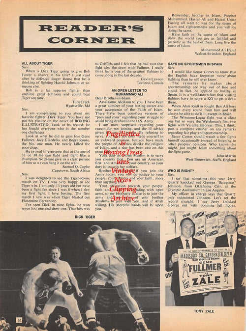 Boxing News Clipping #1031 - Gene Herrick, Dick Tiger, Gene Fullmer and Tony Zale